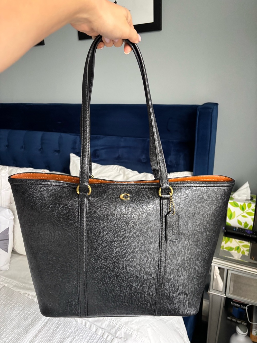 Coach Black Leather Tote with Gold Hardware
